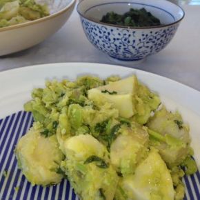 Artichoke hearts and broad beans with coriander and&nbsp;lemon.