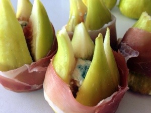 Figs wrapped with prosciutto and filled with blue cheese