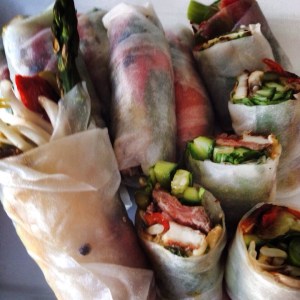 Mediterranean style rice paper rolls.
