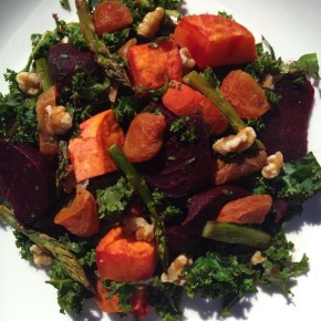 Kale, sun dried apricots, walnuts, asparagus and beetroot&nbsp;salad