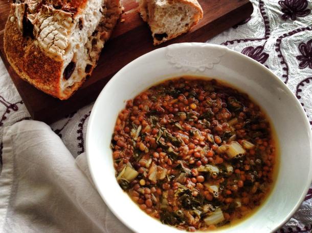 Silverbeet. lemon and lentil soup