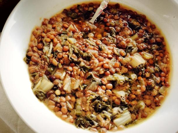 Silverbeet. lemon and lentil soup