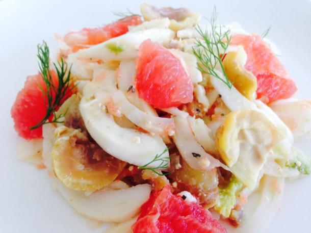 Fennel, pink grapefruit, chestnut and shanklish salad