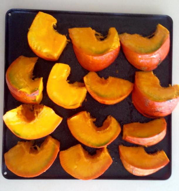 Pumpkin pieces ready to go under the grill