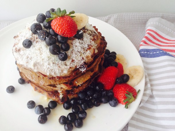 Coconut and blueberry pancakes