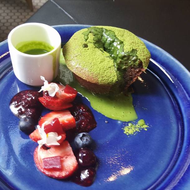 Chocolate and green-tea mousse,