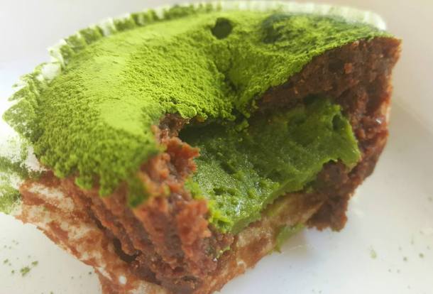 Chocolate and green-tea mousse