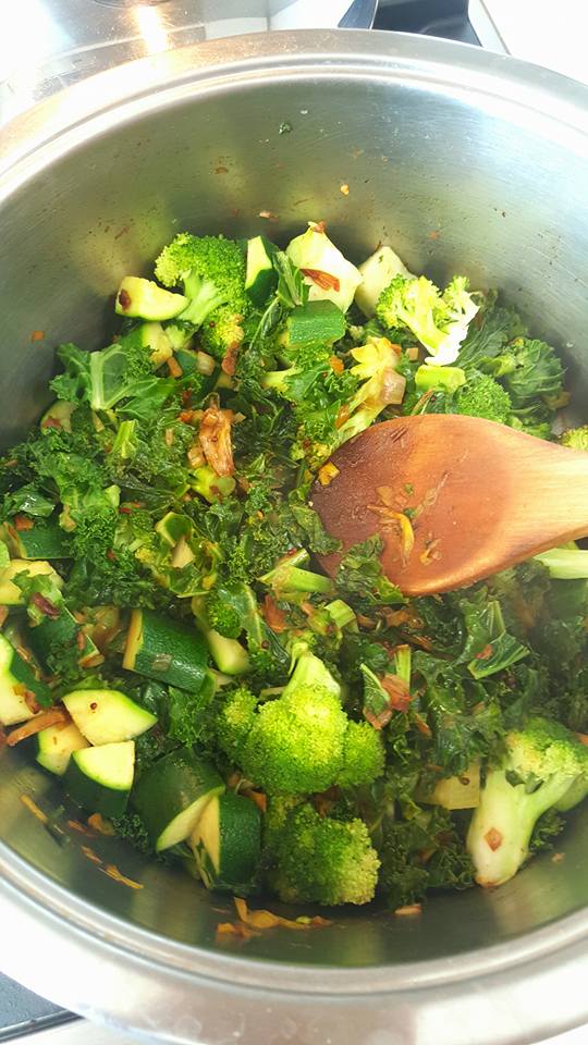 Vegetables in pot prior to adding the quinoa
